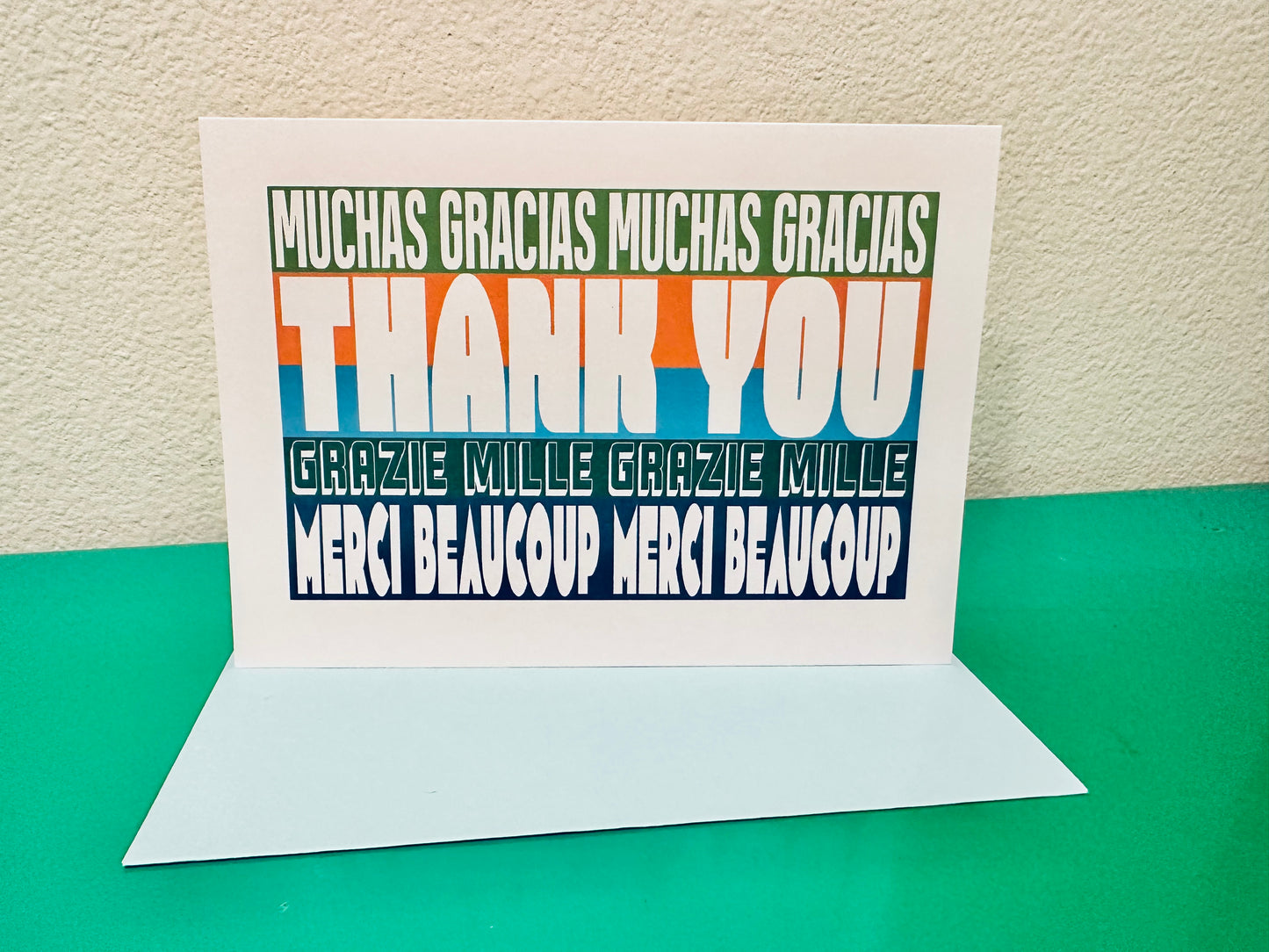 Thank You Multi Language Italian French Spanish 5x7 colorful Greeting Card