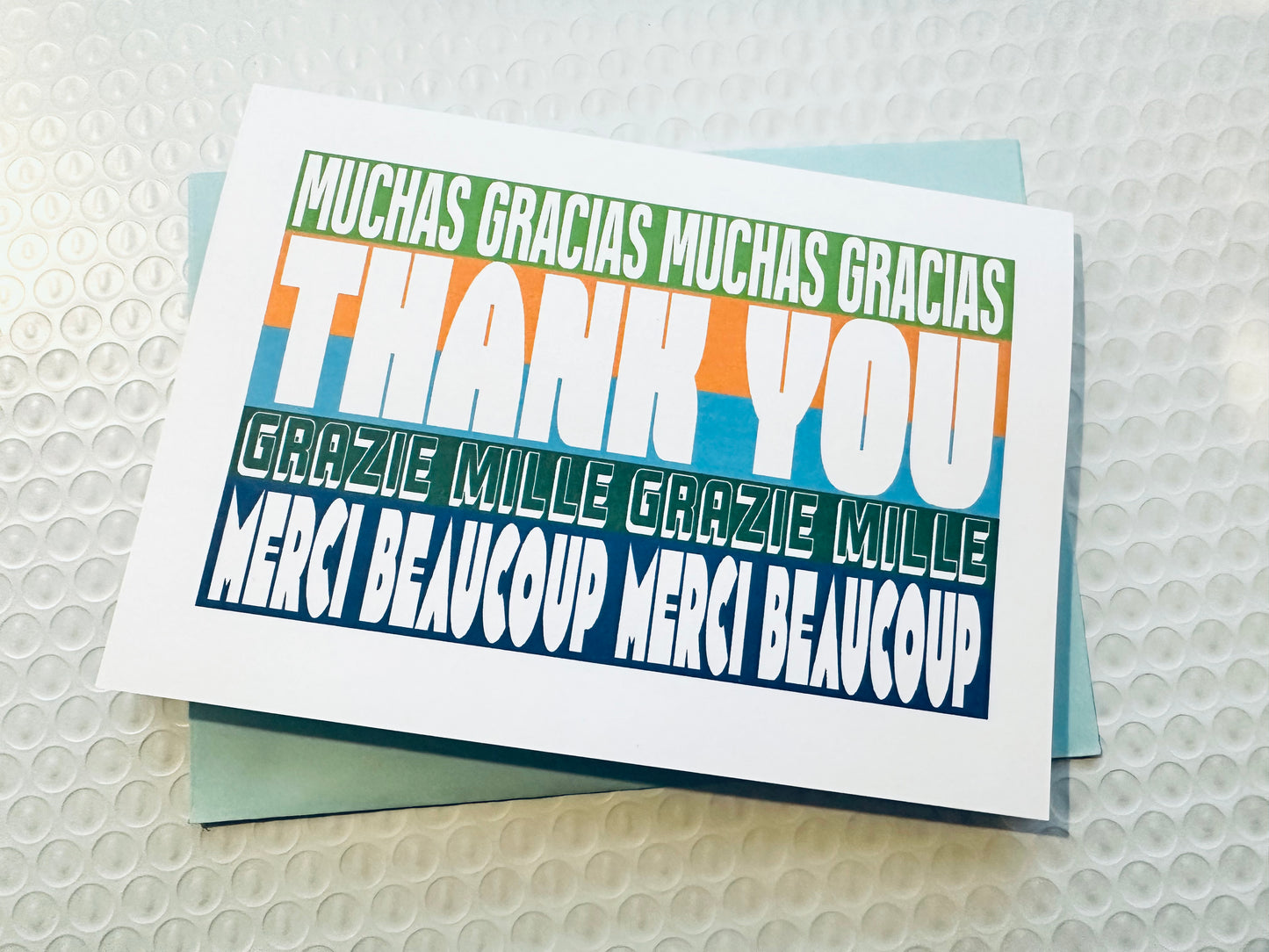 Thank You Multi Language Italian French Spanish 5x7 colorful Greeting Card