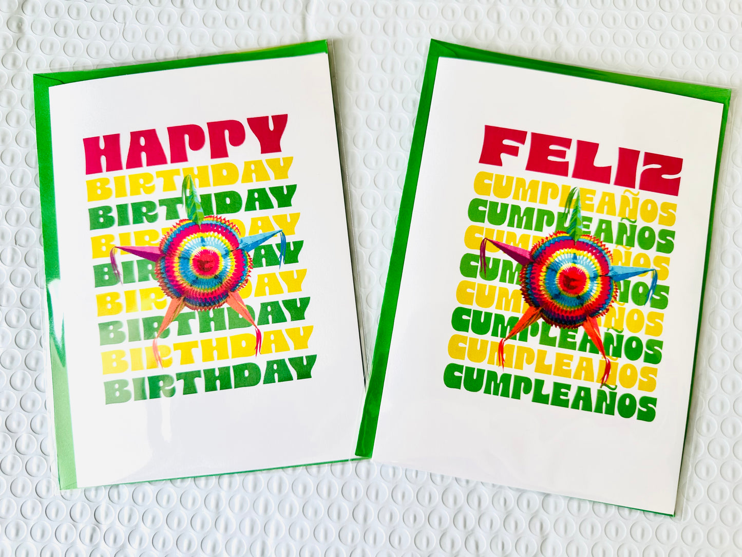 Happy Birthday & Feliz Cumpleanos! 5x7 Festive star piñata greeting card