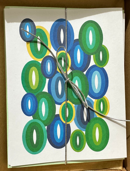 Green ELLIPSES A2 Geometric boxed note card set of 10