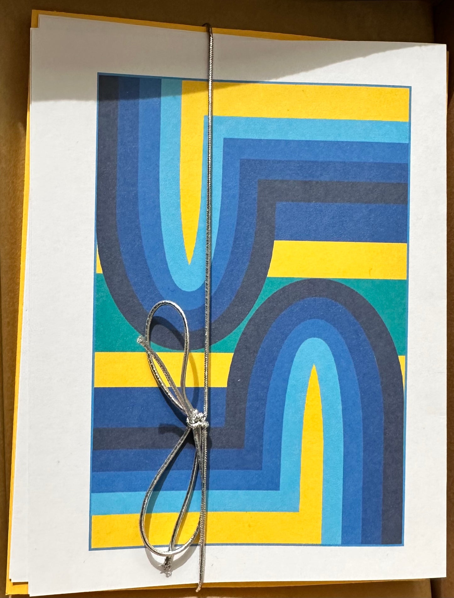 Yellow 70's ARCH A2/size Geometric boxed note card set of 10