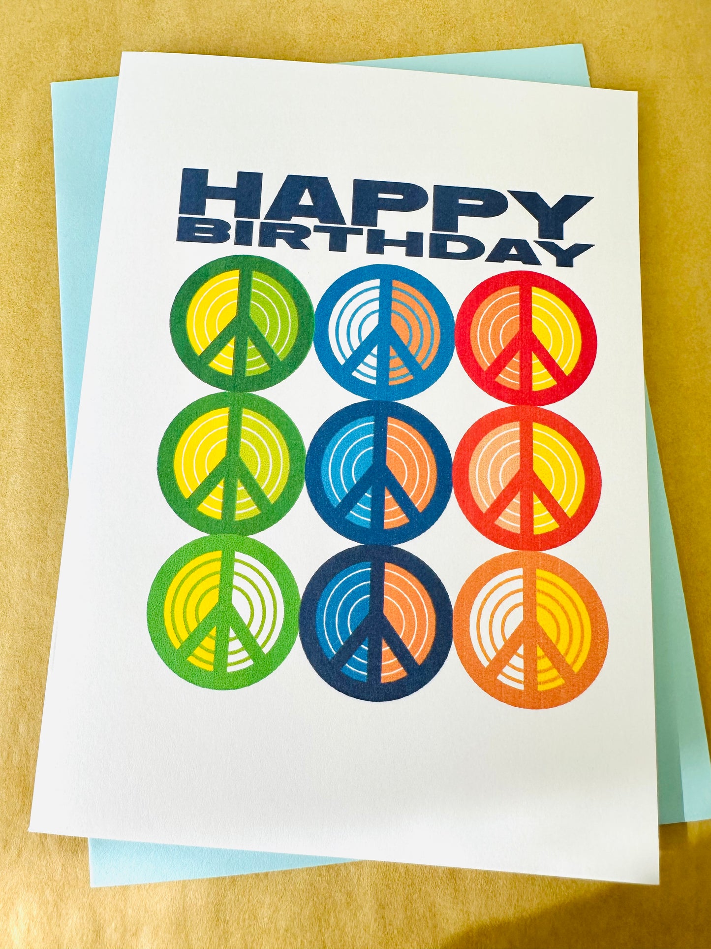 Happy Birthday & HBD Vibes! 70's inspired Peace Sign Greeting card 5x7