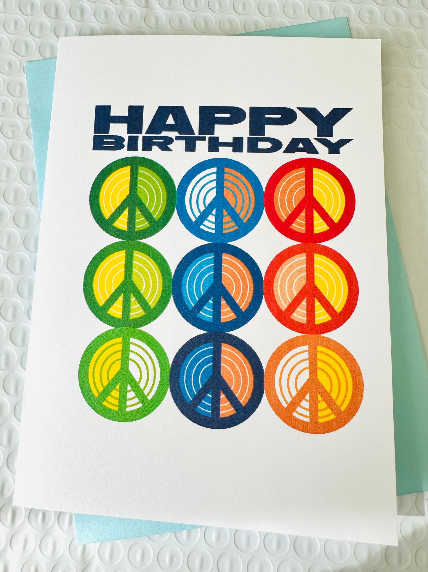 Happy Birthday & HBD Vibes! 70's inspired Peace Sign Greeting card 5x7