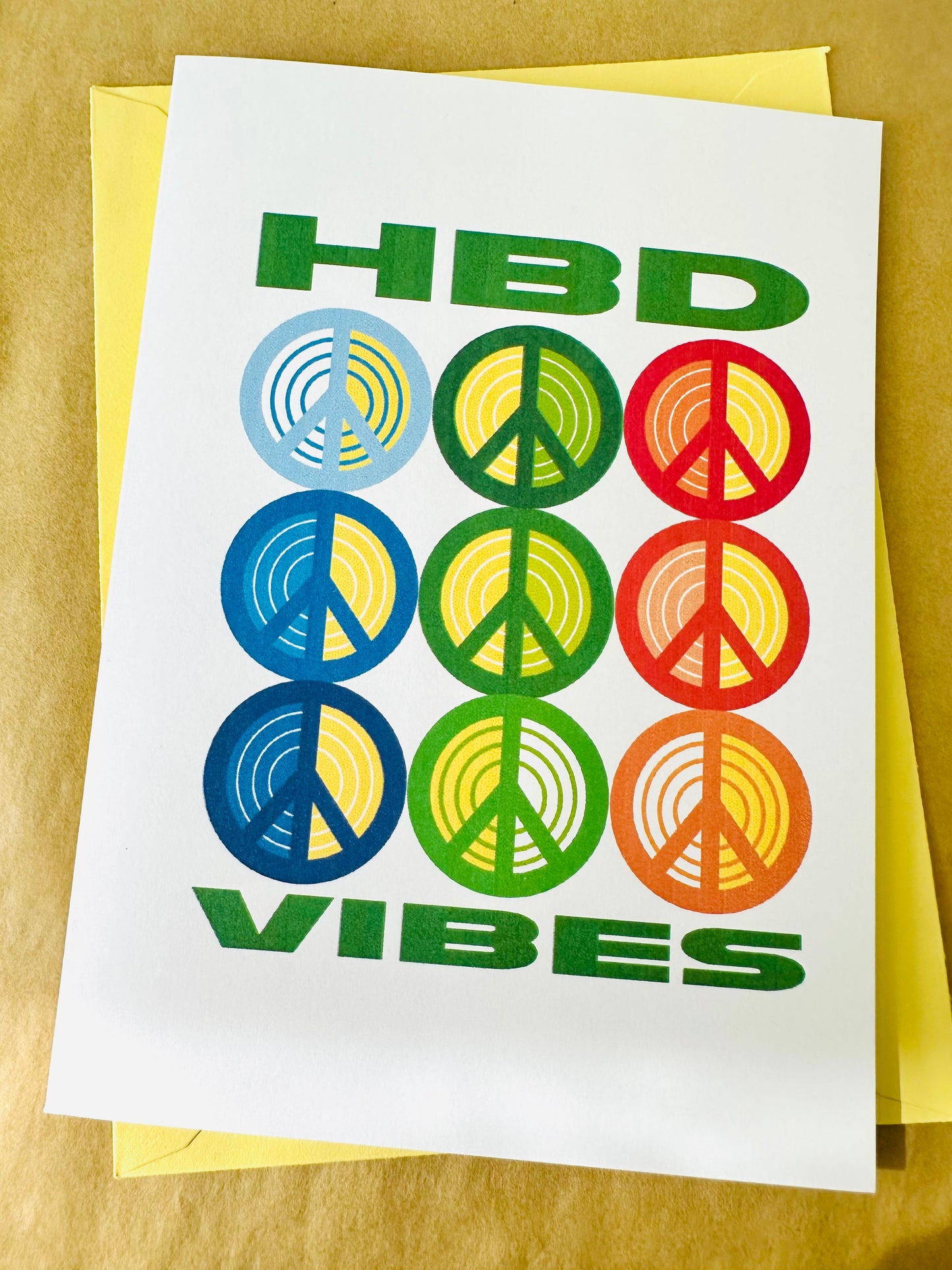 Happy Birthday & HBD Vibes! 70's inspired Peace Sign Greeting card