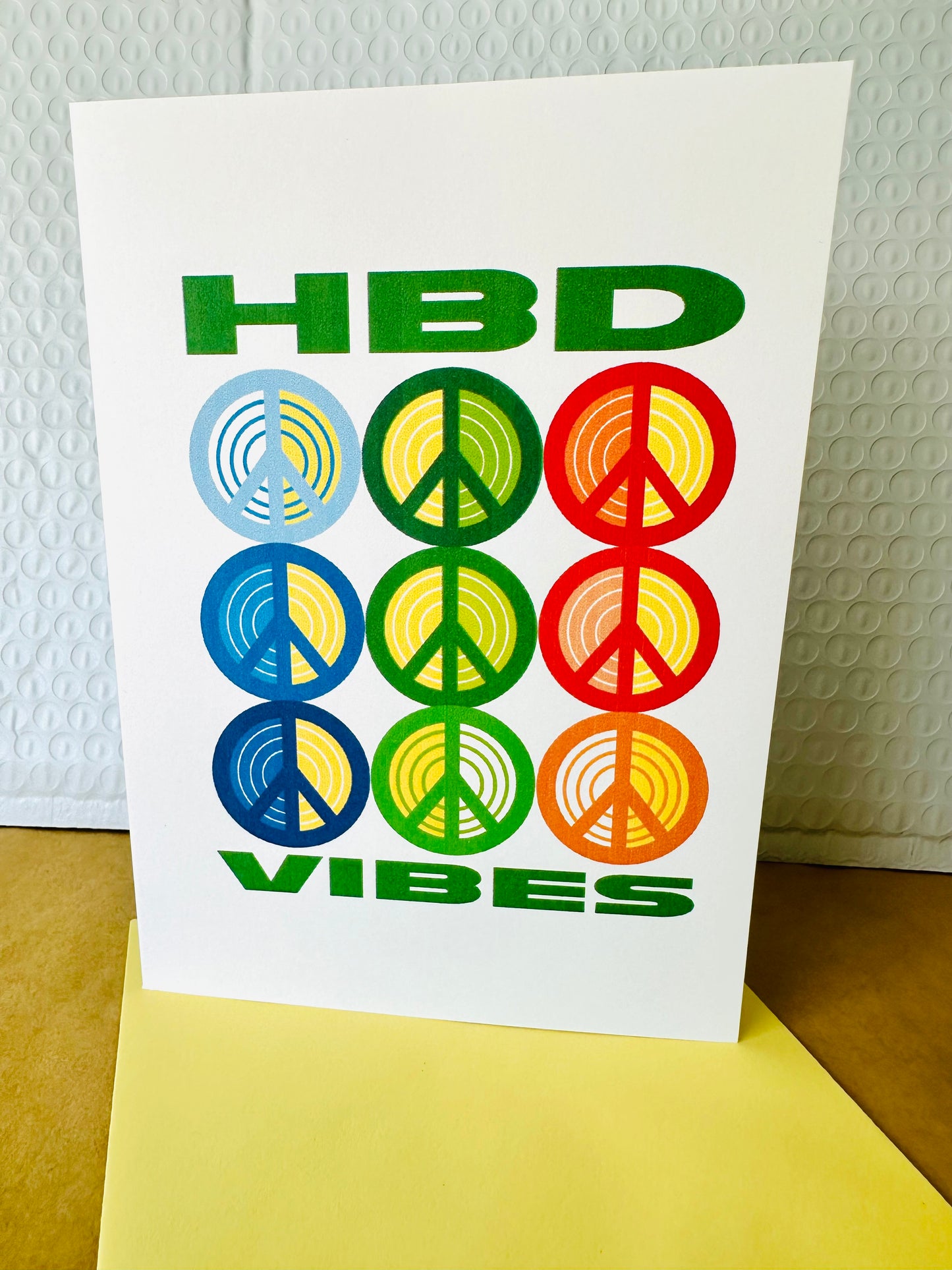 Happy Birthday & HBD Vibes! 70's inspired Peace Sign Greeting card