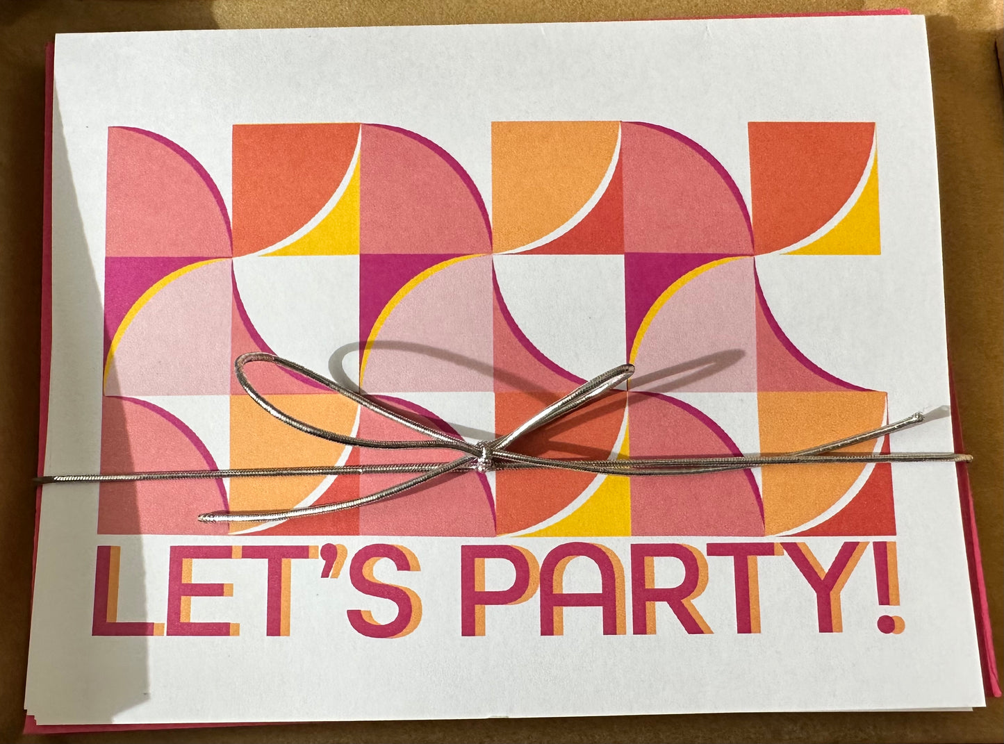 Pink LETS PARTY Geometric Invitations A2 Boxed note card set of 10