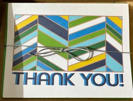 Green Chevon Thank you cards A2 size boxed note card set of 10