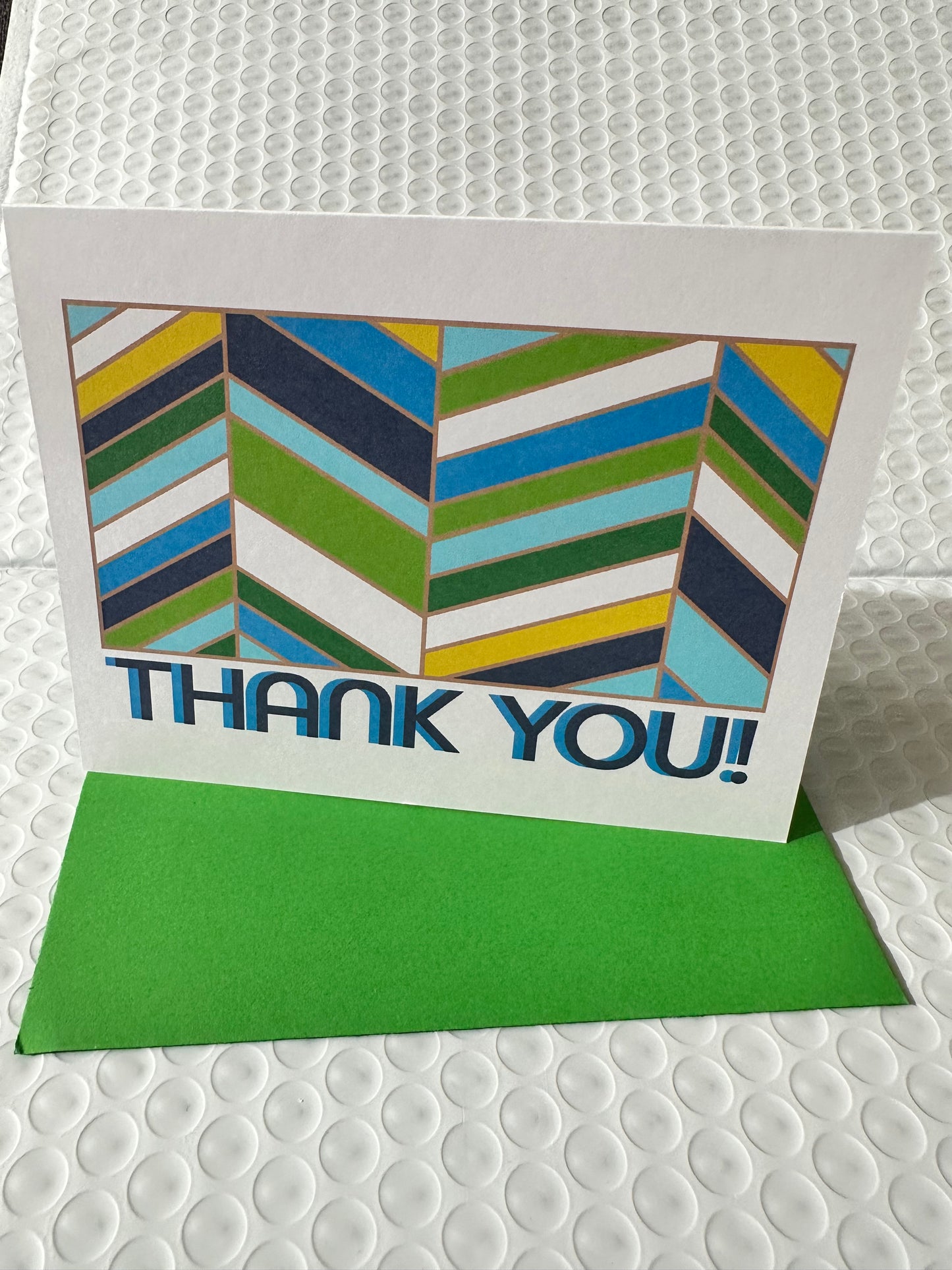 Green Chevon Thank you cards A2 size boxed note card set of 10