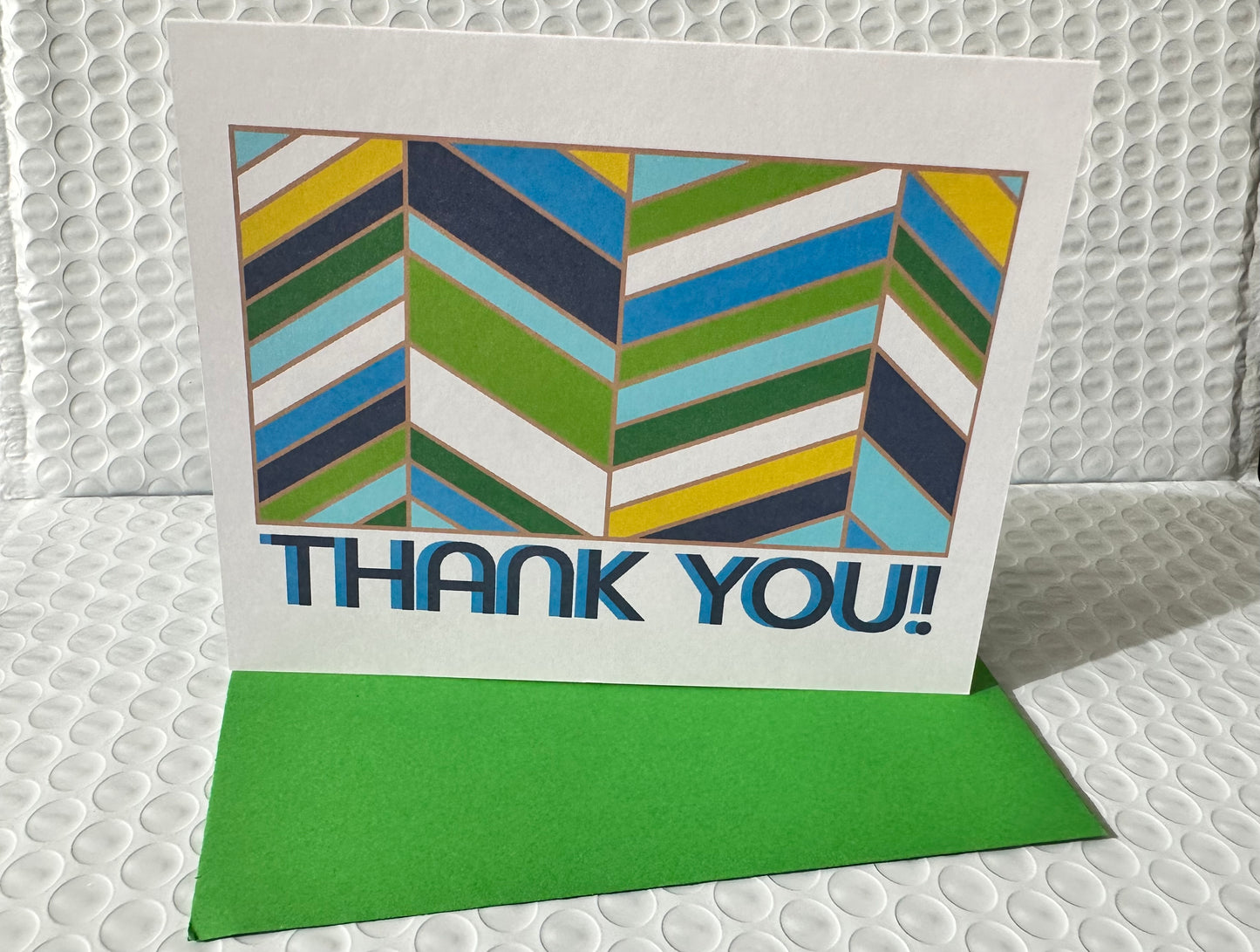 Green Chevon Thank you cards A2 size boxed note card set of 10
