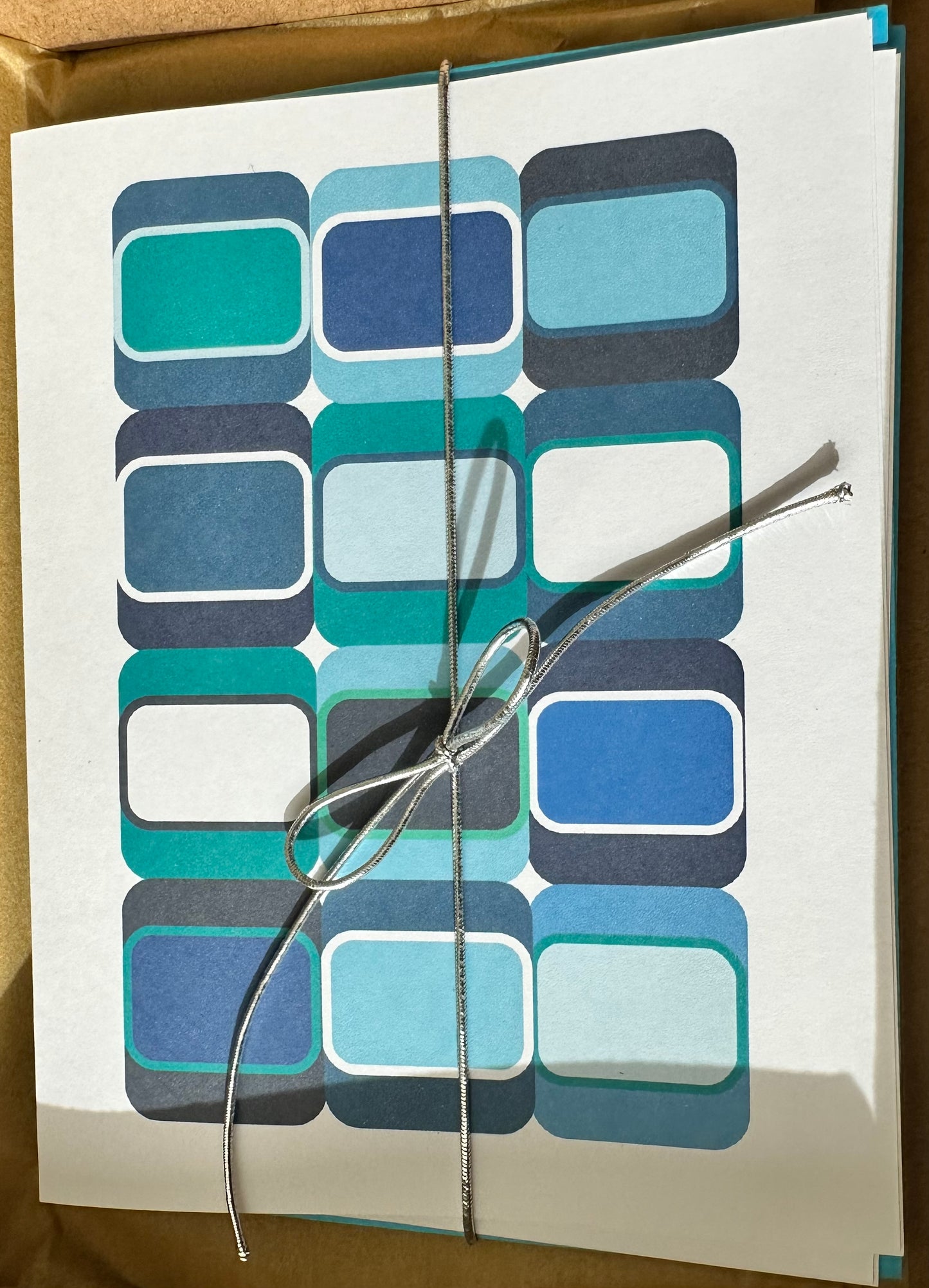 Blue SOFT SQUARES A2 5.5L X 4.25W Geometric boxed note card set of 10