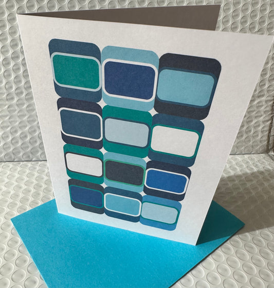 Blue SOFT SQUARES A2 5.5L X 4.25W Geometric boxed note card set of 10