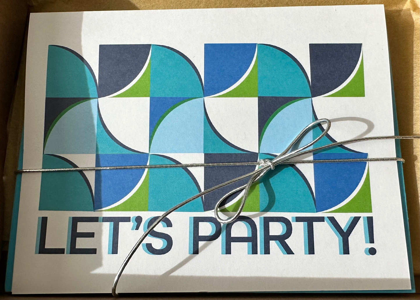 Blue LETS PARTY Geometric Invitations A2 Boxed note card set of 10