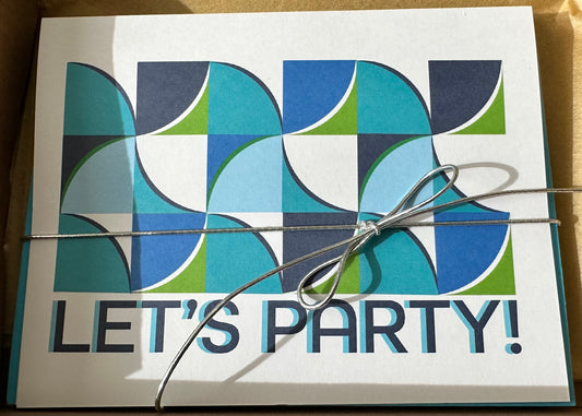Blue LETS PARTY Geometric Invitations A2 Boxed note card set of 10