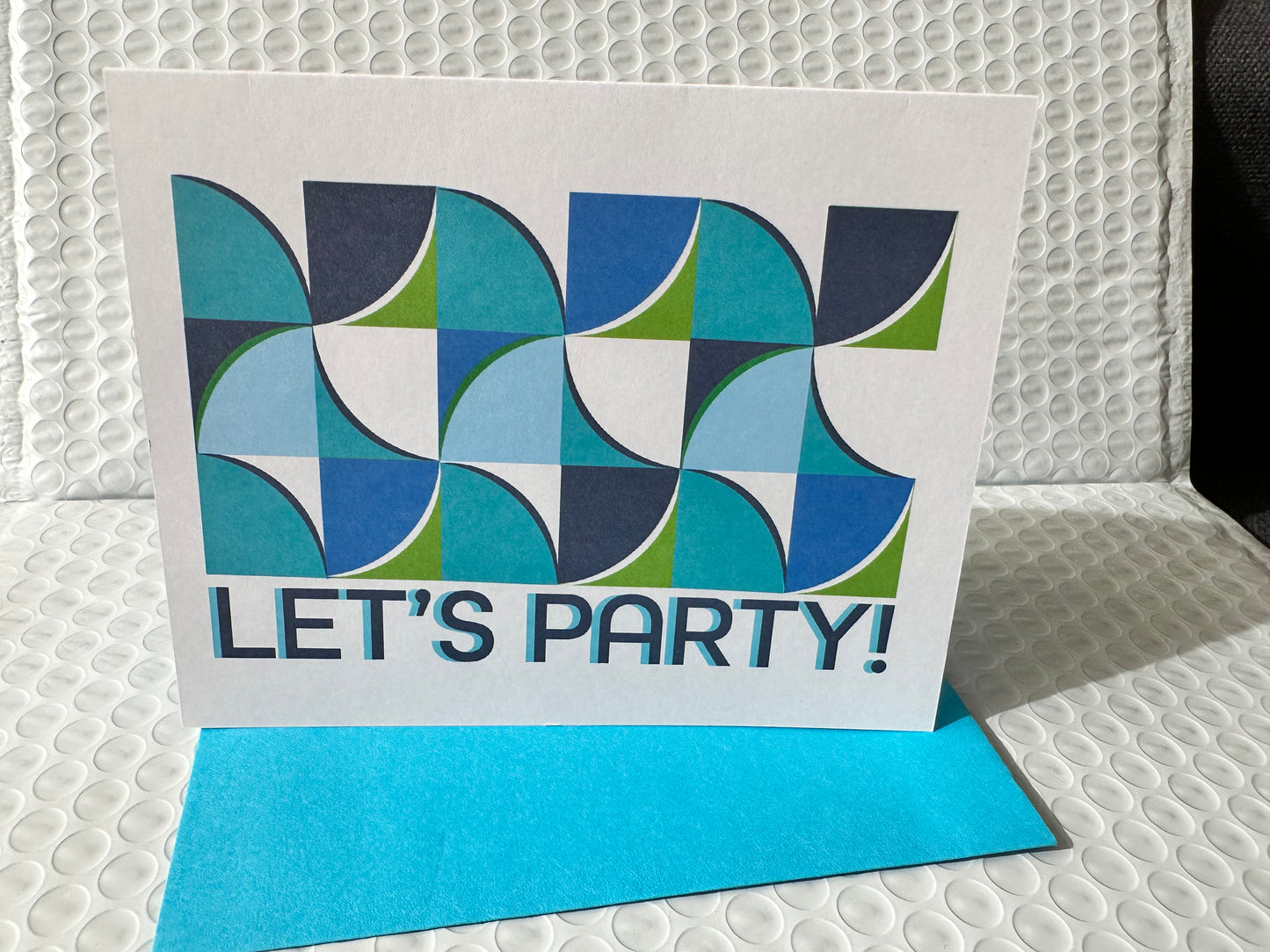 Blue LETS PARTY Geometric Invitations A2 Boxed note card set of 10