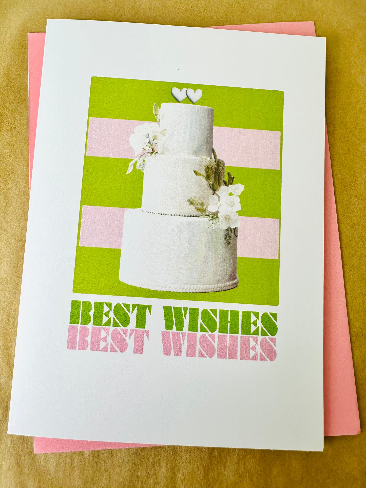 Best Wishes! Cake!  5X7 Congratulations Modern Engagement Wedding Greeting card