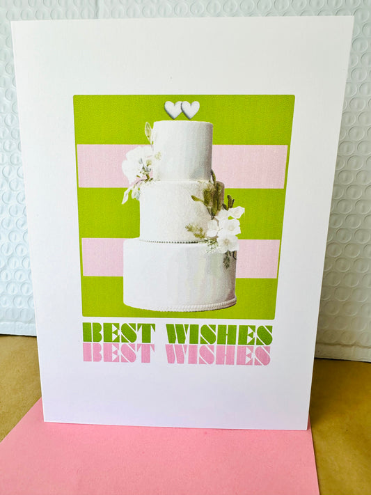 Best Wishes! Cake!  5X7 Congratulations Modern Engagement Wedding Greeting card