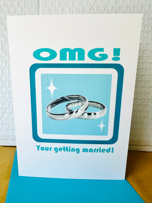 OMG! Your getting married! 5X7 Congrats Modern Engagement Wedding Greeting card