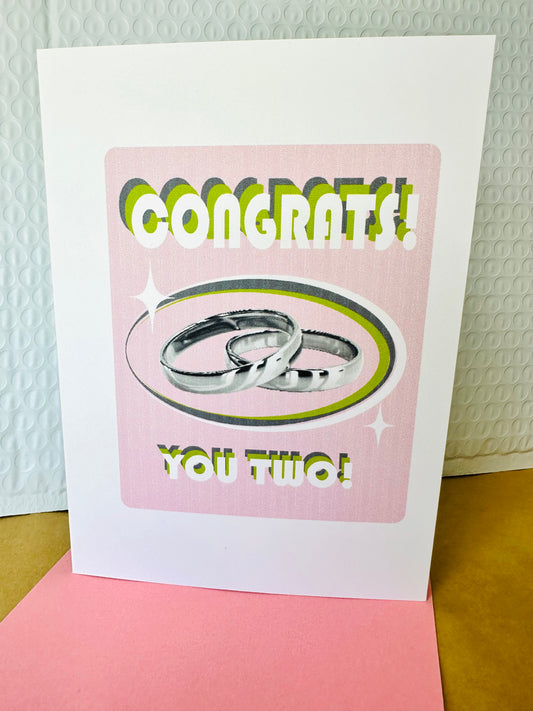 Congrats! You Two! 5X7 Congratulations Modern Engagement Wedding Greeting card
