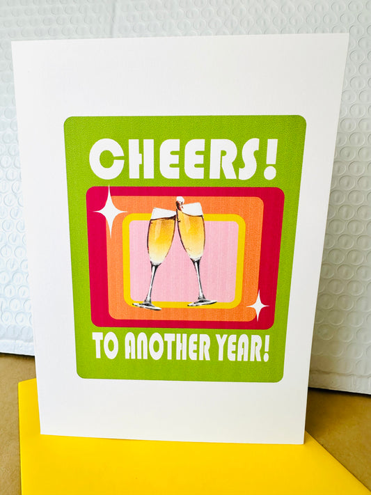 Cheers to another Year! Champagne Toast 5x7 Modern Happy Anniversary Greeting card