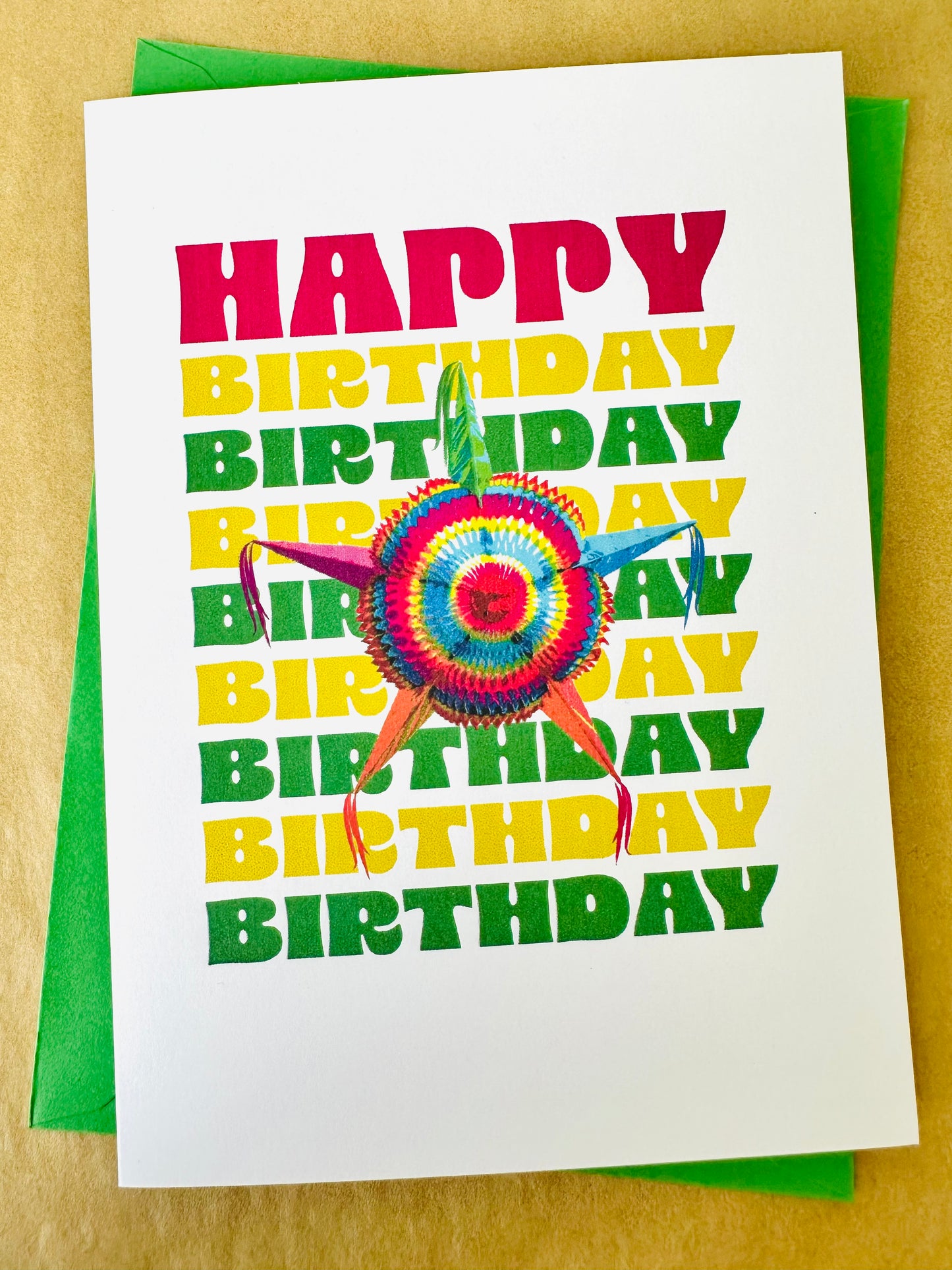 Happy Birthday & Feliz Cumpleanos! 5x7 Festive star piñata greeting card
