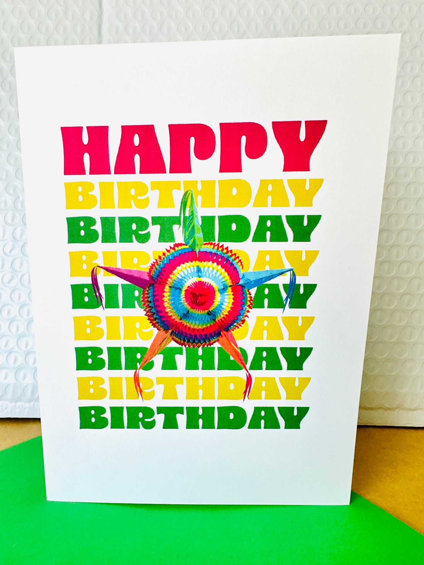 Happy Birthday & Feliz Cumpleanos! 5x7 Festive star piñata greeting card