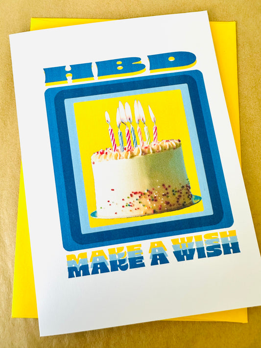 Happy Birthday & HBD Make a wish! 5x7 Birthday Cake Fancy or with sprinkles card