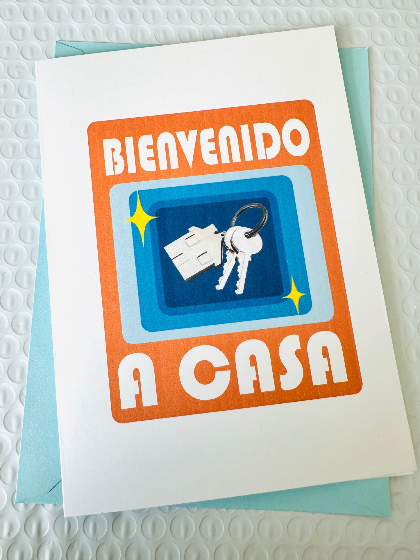 Welcome Home! & Bienvenido a casa 5x7 Greeting card for congrats on the new home!