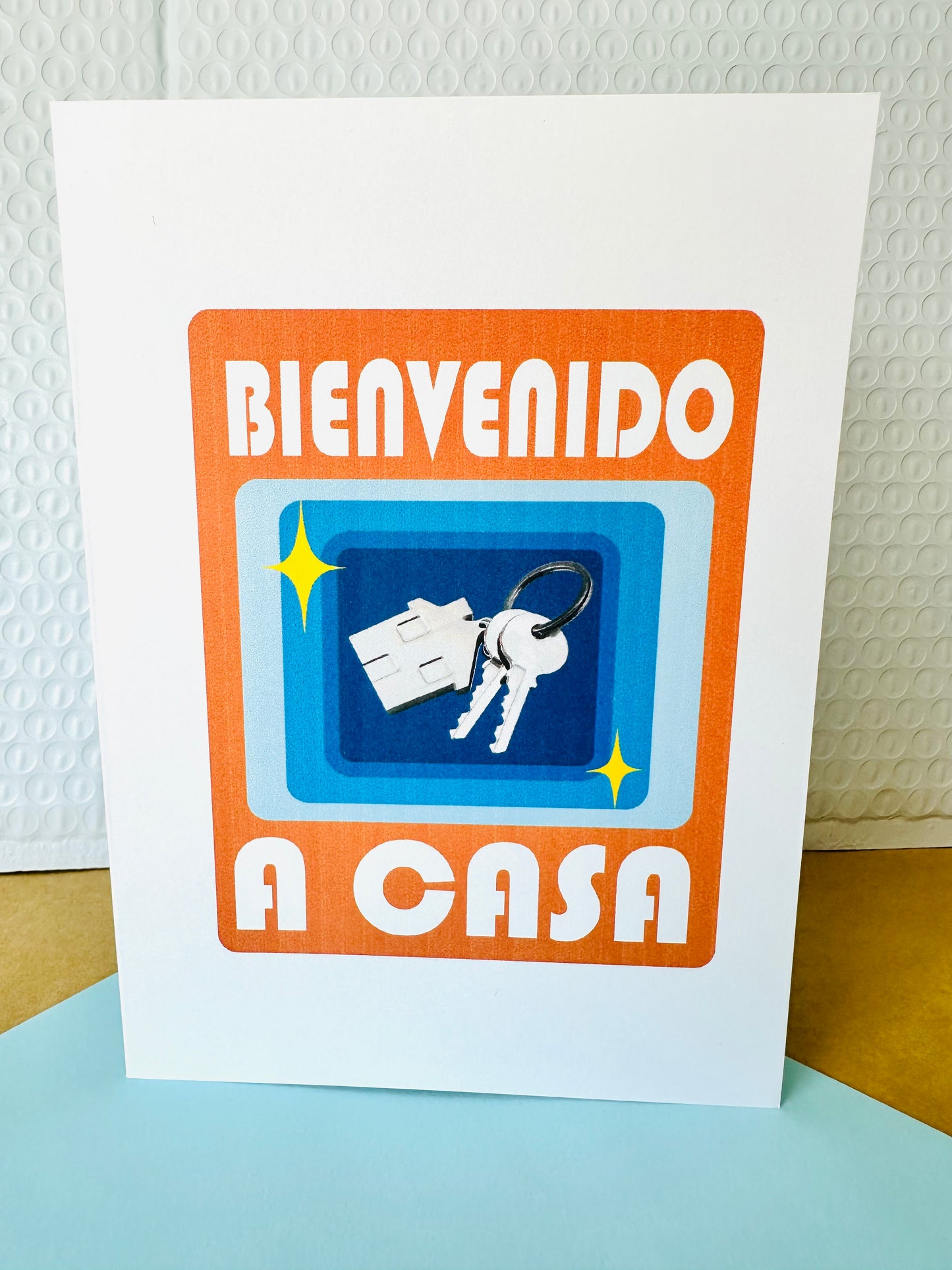 Welcome Home! & Bienvenido a casa 5x7 Greeting card for congrats on the new home!