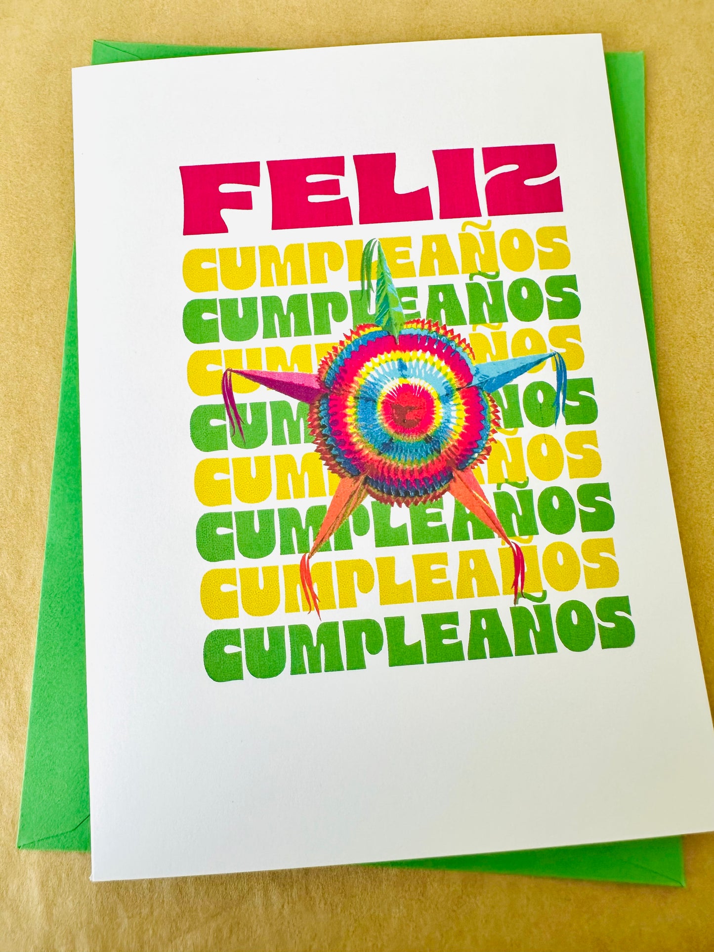 Happy Birthday & Feliz Cumpleanos! 5x7 Festive star piñata greeting card
