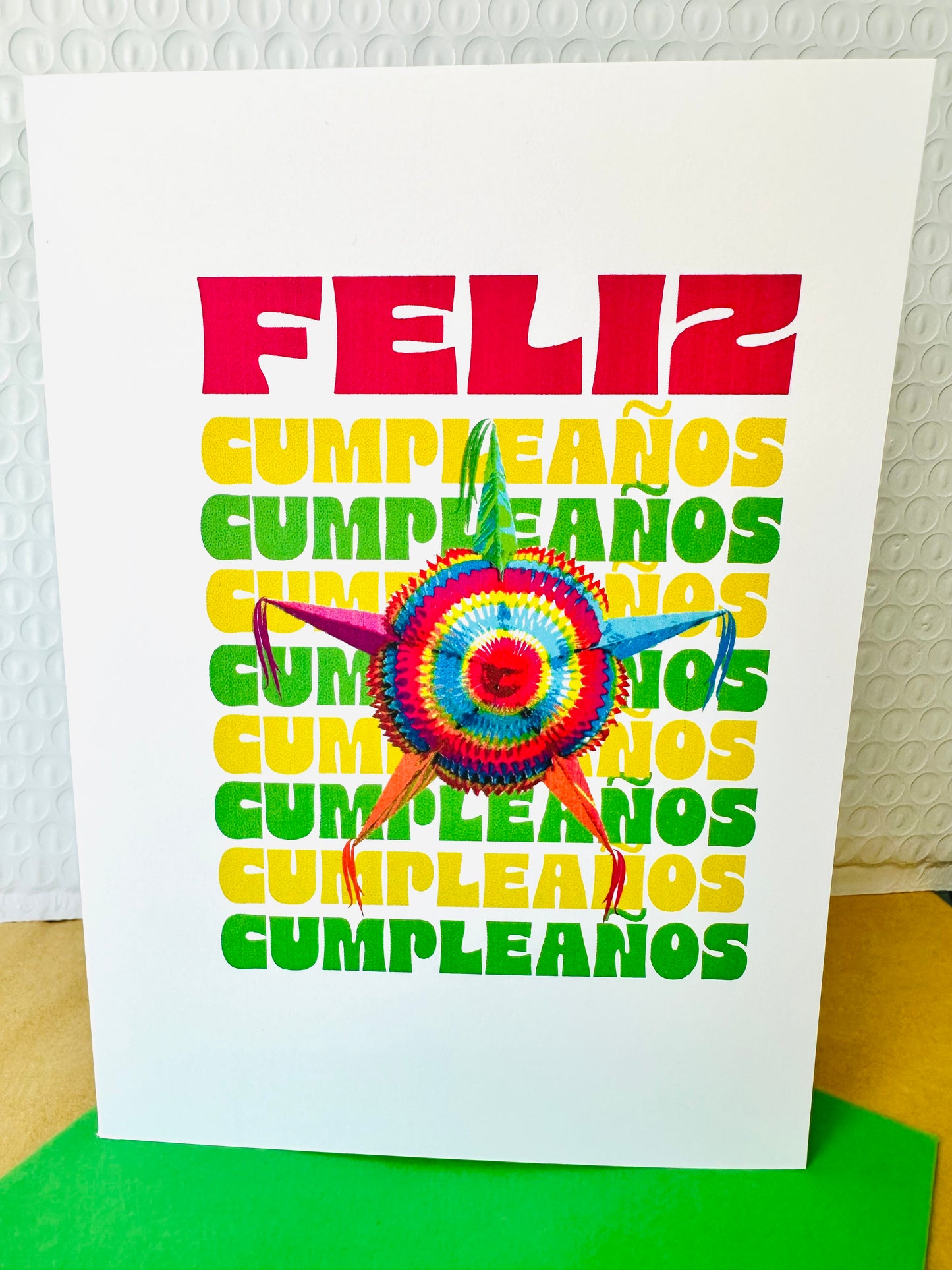 Happy Birthday & Feliz Cumpleanos! 5x7 Festive star piñata greeting card