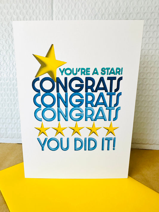 Congrats! You did it! You're a Star! 5X7 Multi star Congratulations Greeting card
