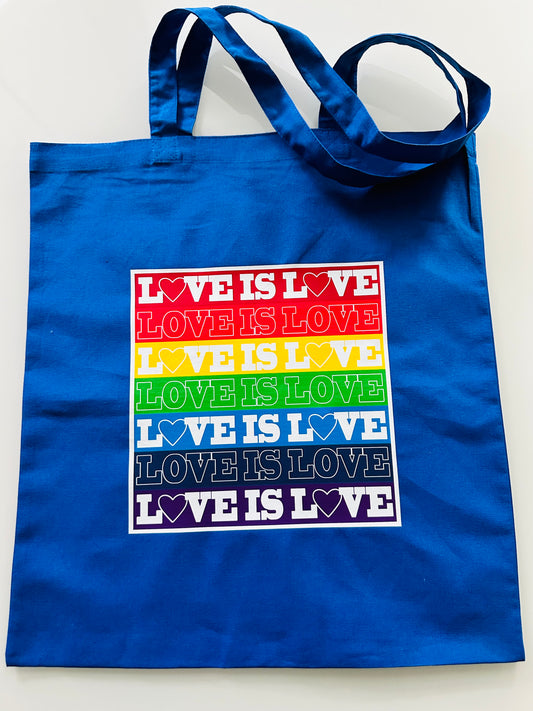 Blue Love is Love Pride Ready pool or beach Unisex Cotton Reusable Tote Bag
