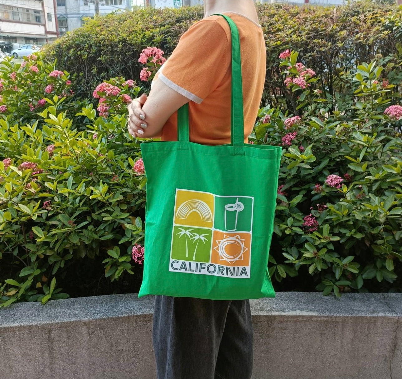 Green CALIFORNIA Icons graphic Unisex Cotton Reusable Tote Bag