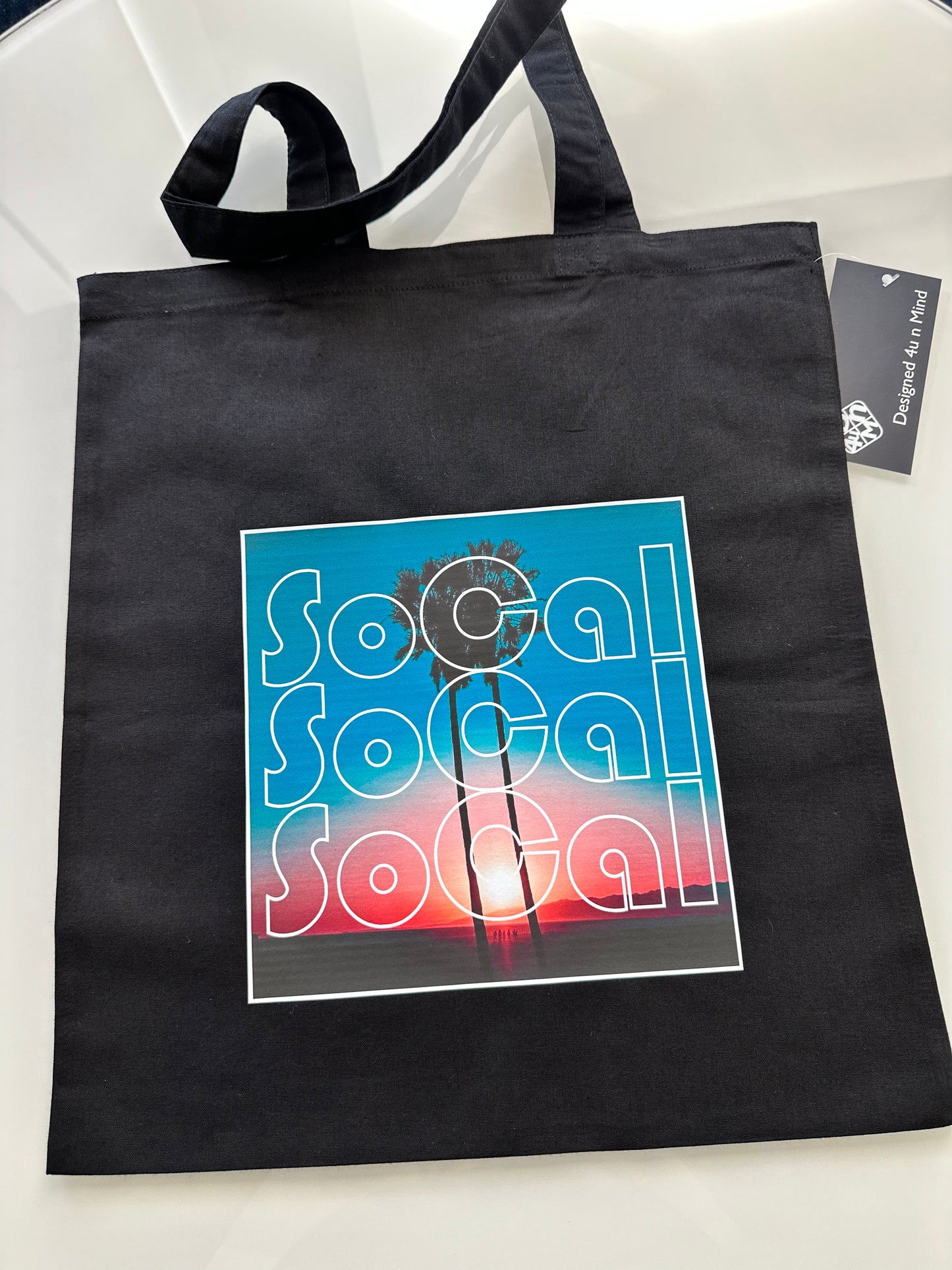 Black SoCAL Beach Sunset Southern California Unisex Cotton Reusable Tote Bag