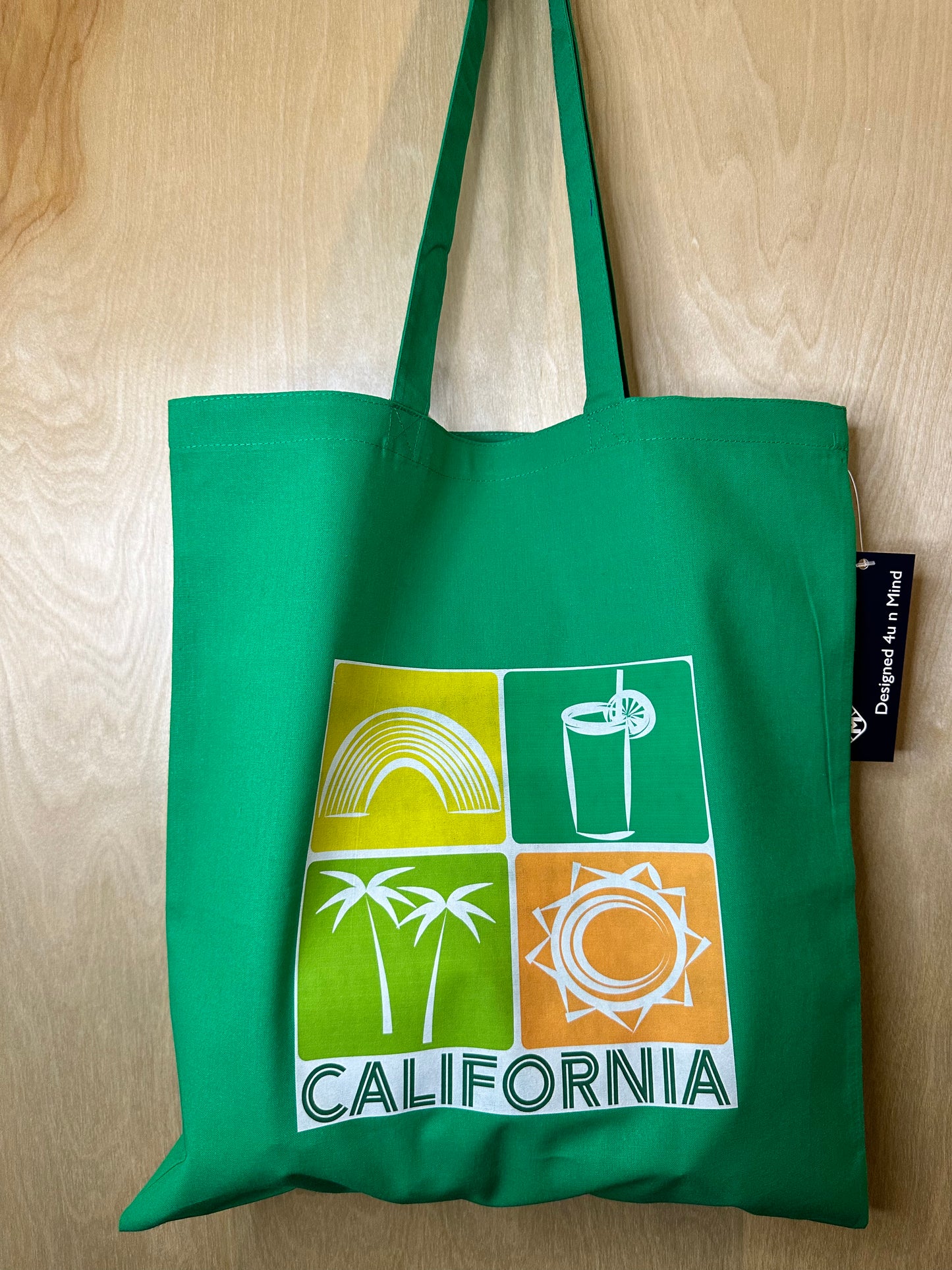 Green CALIFORNIA Icons graphic Unisex Cotton Reusable Tote Bag