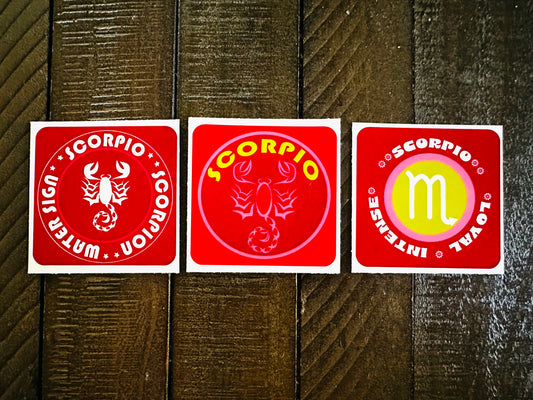 SCORPIO Bold Colorful Characteristic's & Traits Stickers Set of 3, Glossy Vinyl Decals