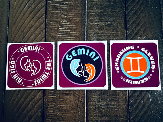 GEMINI Bold Colorful Characteristic's & Traits Stickers Set of 3, Glossy Vinyl Decals
