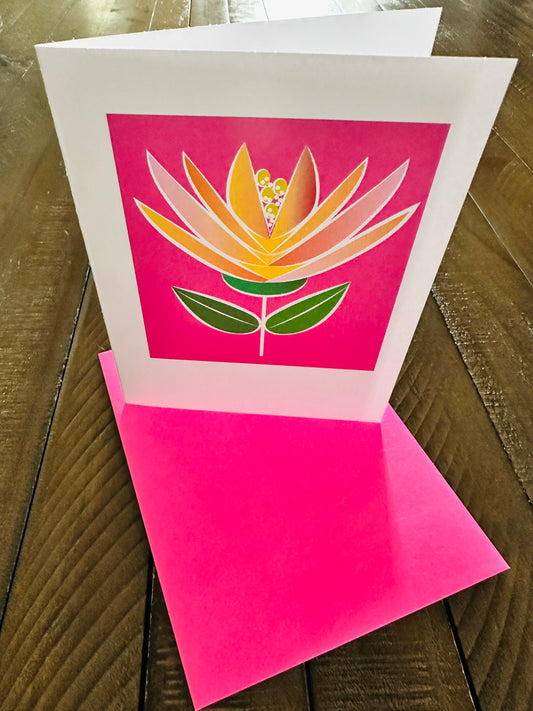 LOTUS FLOWER Note Cards A2 size Bold Floral Modern & Colorful Stationery Boxed set of 10