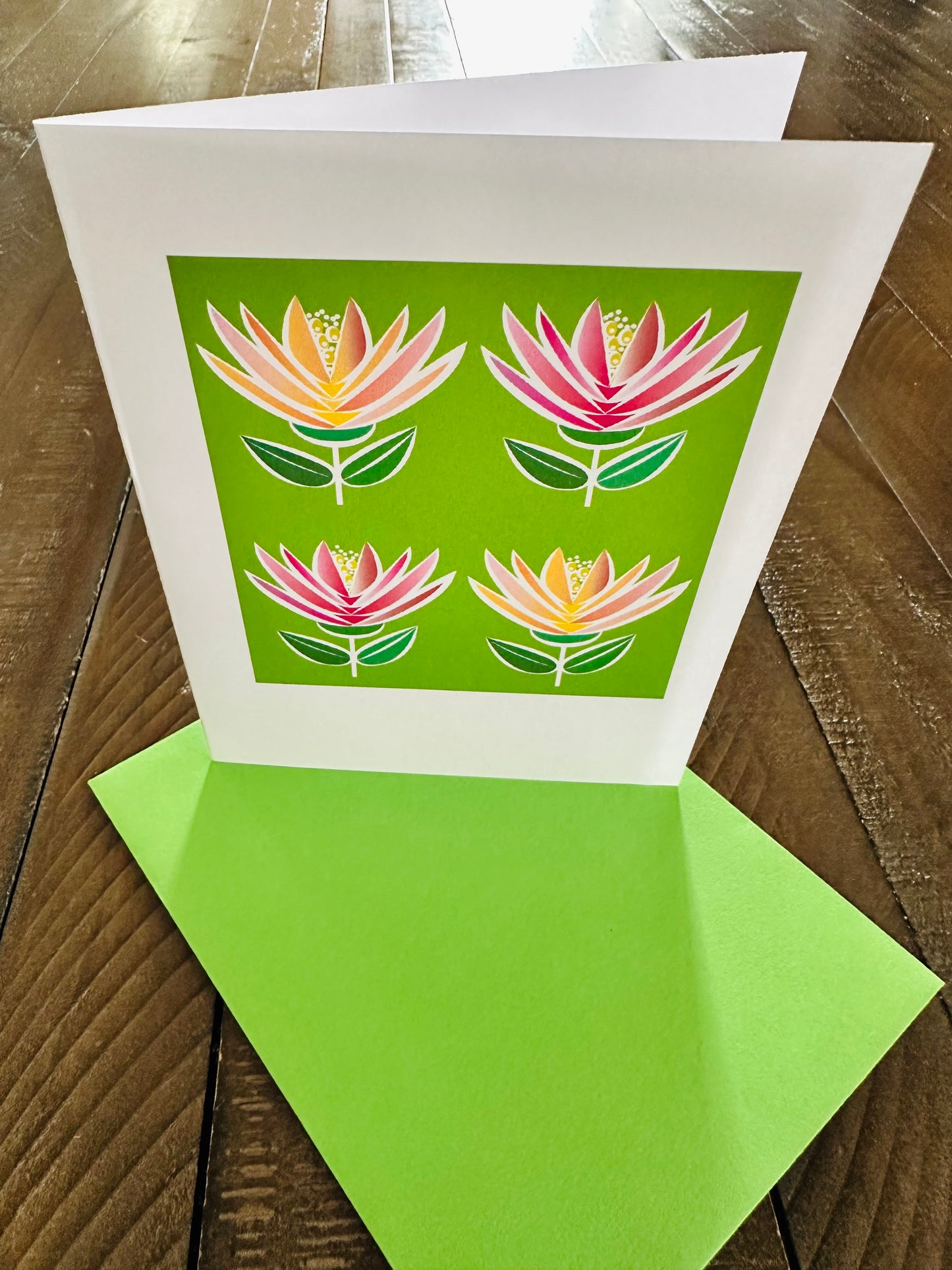 LOTUS FLOWER Note Cards A2 size Bold Floral Modern & Colorful Stationery Boxed set of 10