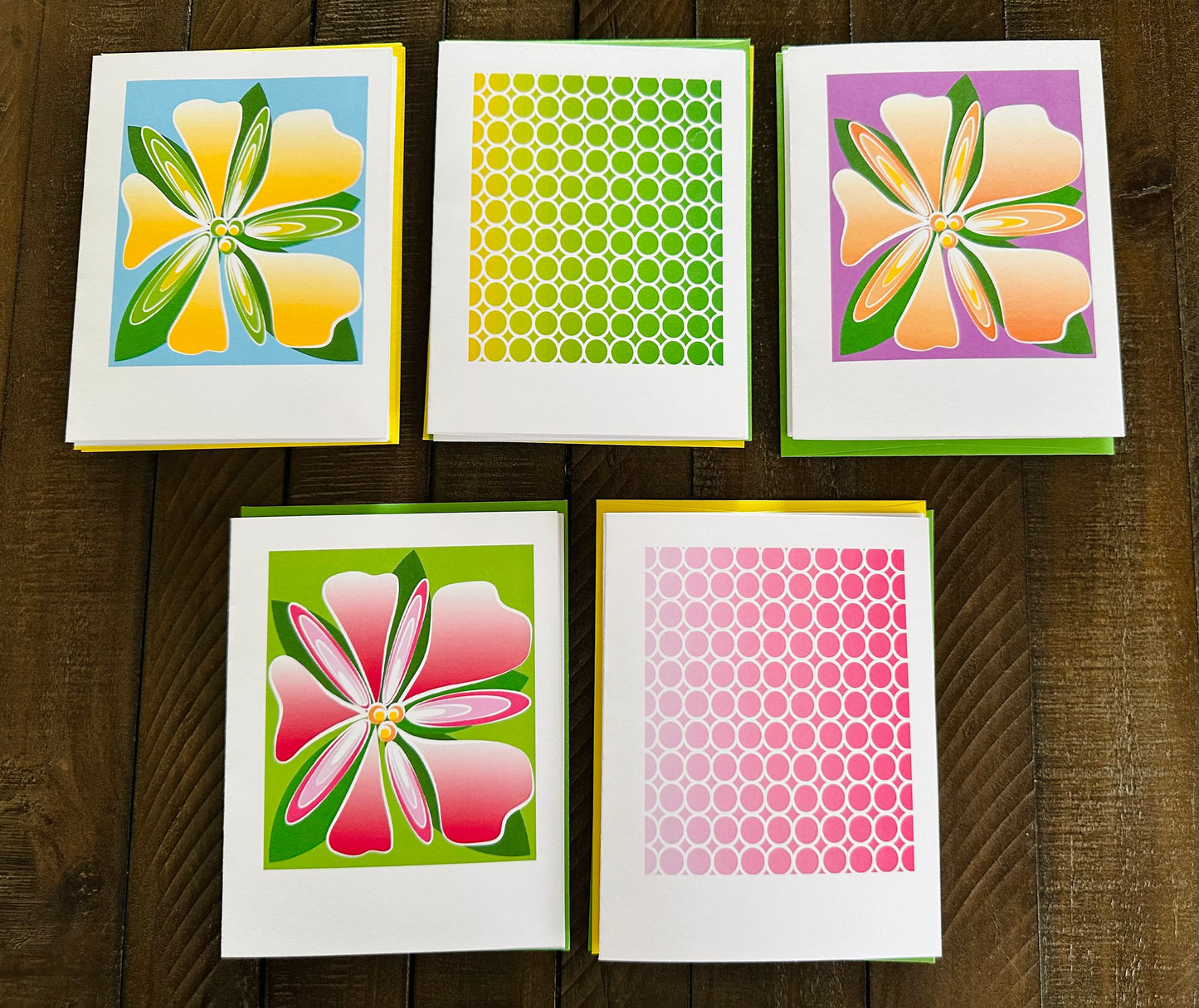 HIBISCUS GRID FLOWER Note Cards A2 size Bold Floral Modern & Colorful Stationery Boxed set of 10