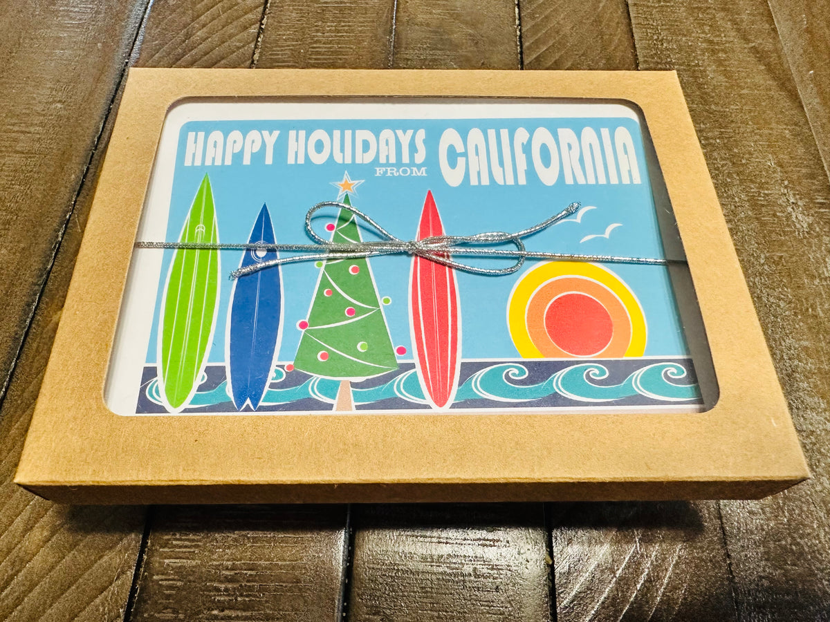 Happy Holidays from California SurfBoard Boxed Christmas set of 10