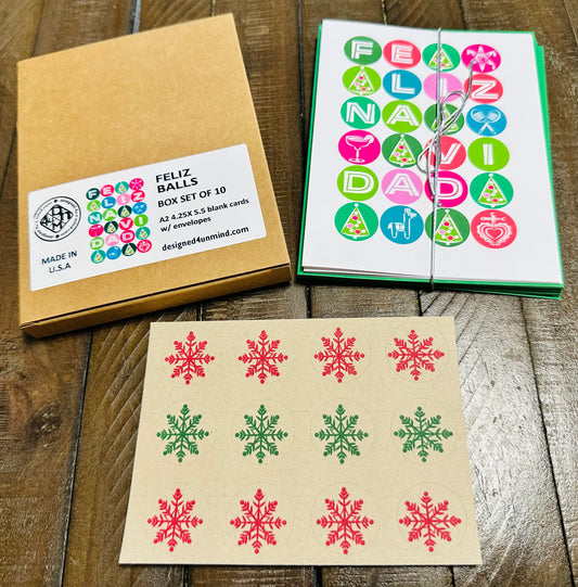 Feliz Navidad Balls Colorful Boxed Christmas card set of 10