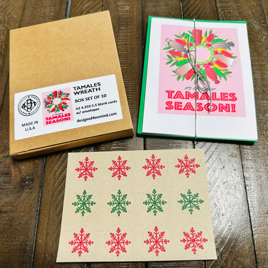 Its Officially Tamales Season Wreath Boxed Christmas card set of 10