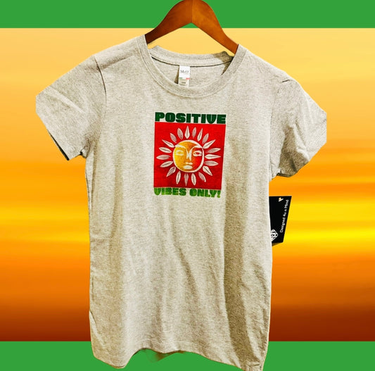 Grey Heather POSITIVE VIBES ONLY Women's Cotton Blend Graphic T-shirt