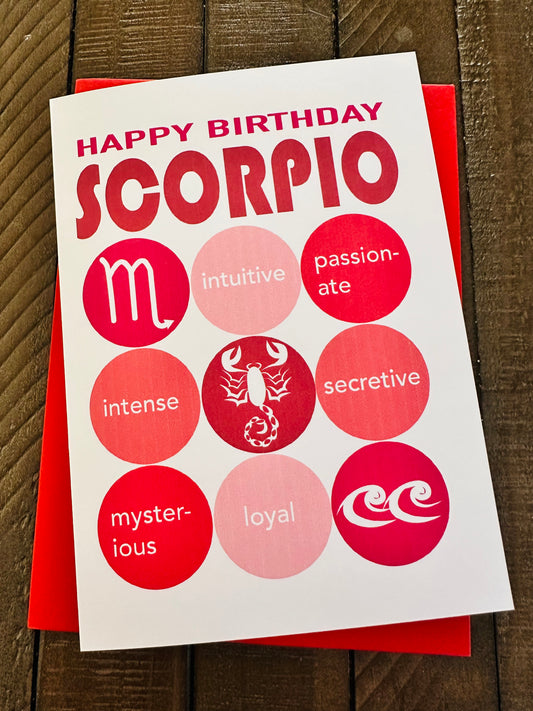SCORPIO HAPPY BIRTHDAY Astrology Greeting Card 5x7 with sign traits