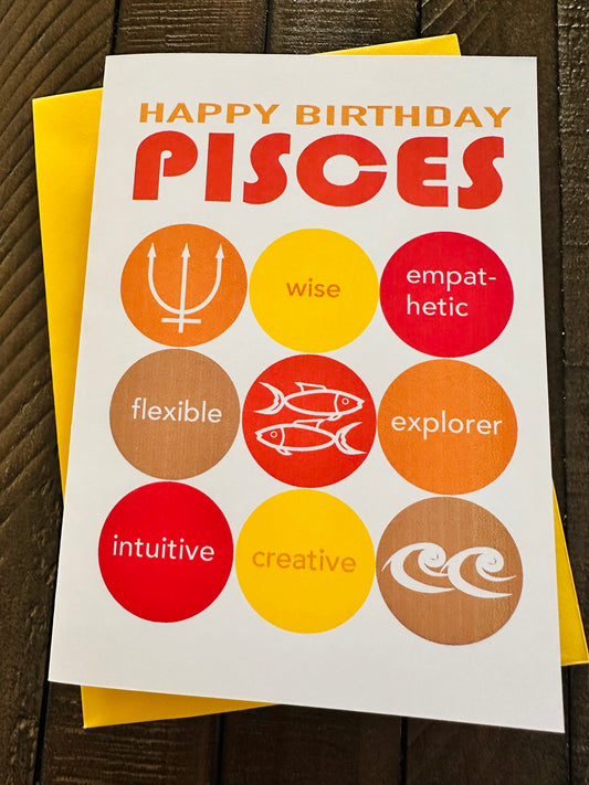 PISCES Happy Birthday Modern Astrology greeting Card