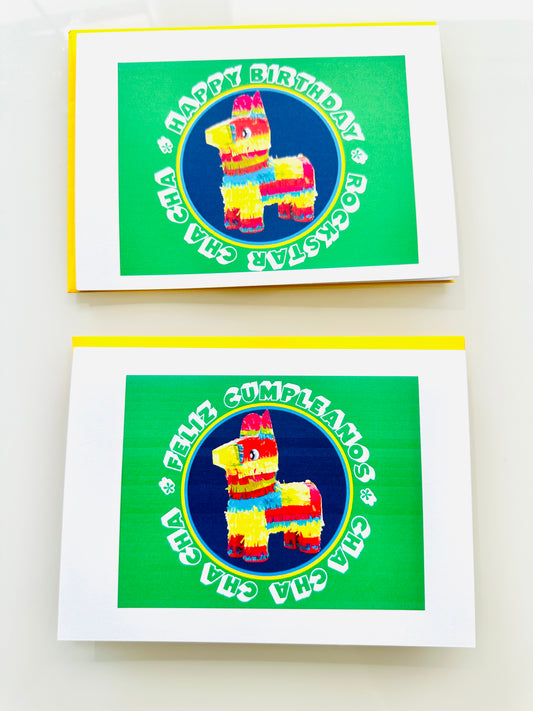 BIRTHDAY Rockstar or FELIZ Cumpleanos Cha Cha Cha Colorful Modern birthday card