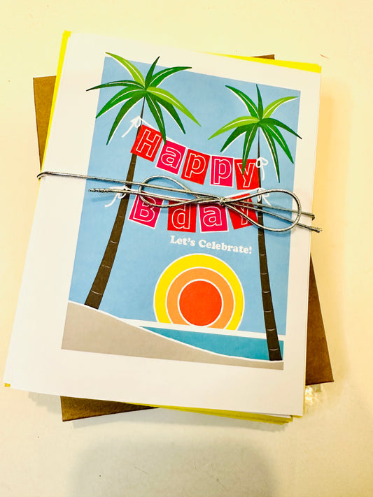 Blue ISLAND HAPPY BDAY Cards A2 5.5L X 4.25W boxed note card set of 10