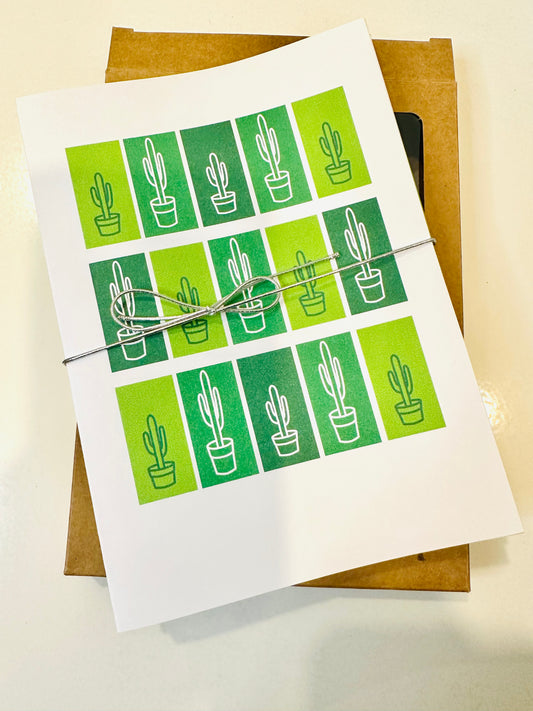 Green Multi color MANY CACTUS Saguaro Desert Plants 5x7 boxed note card set of 10