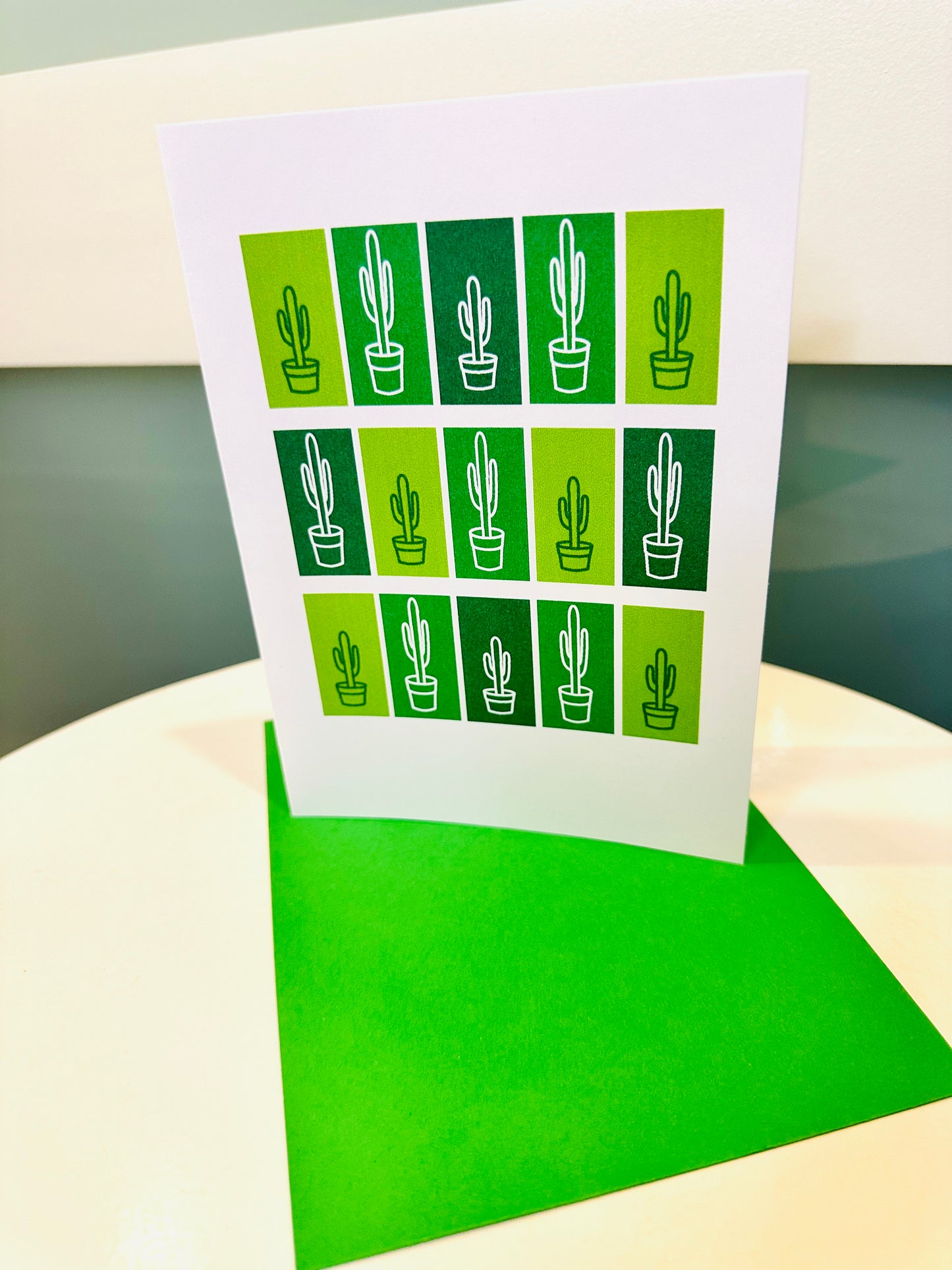 Green Multi color MANY CACTUS Saguaro Desert Plants 5x7 boxed note card set of 10